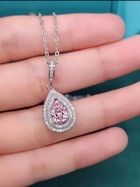 Pink Diamond Necklace Jewelry - New 18k White Gold Pink Diamond Water Drop Necklace